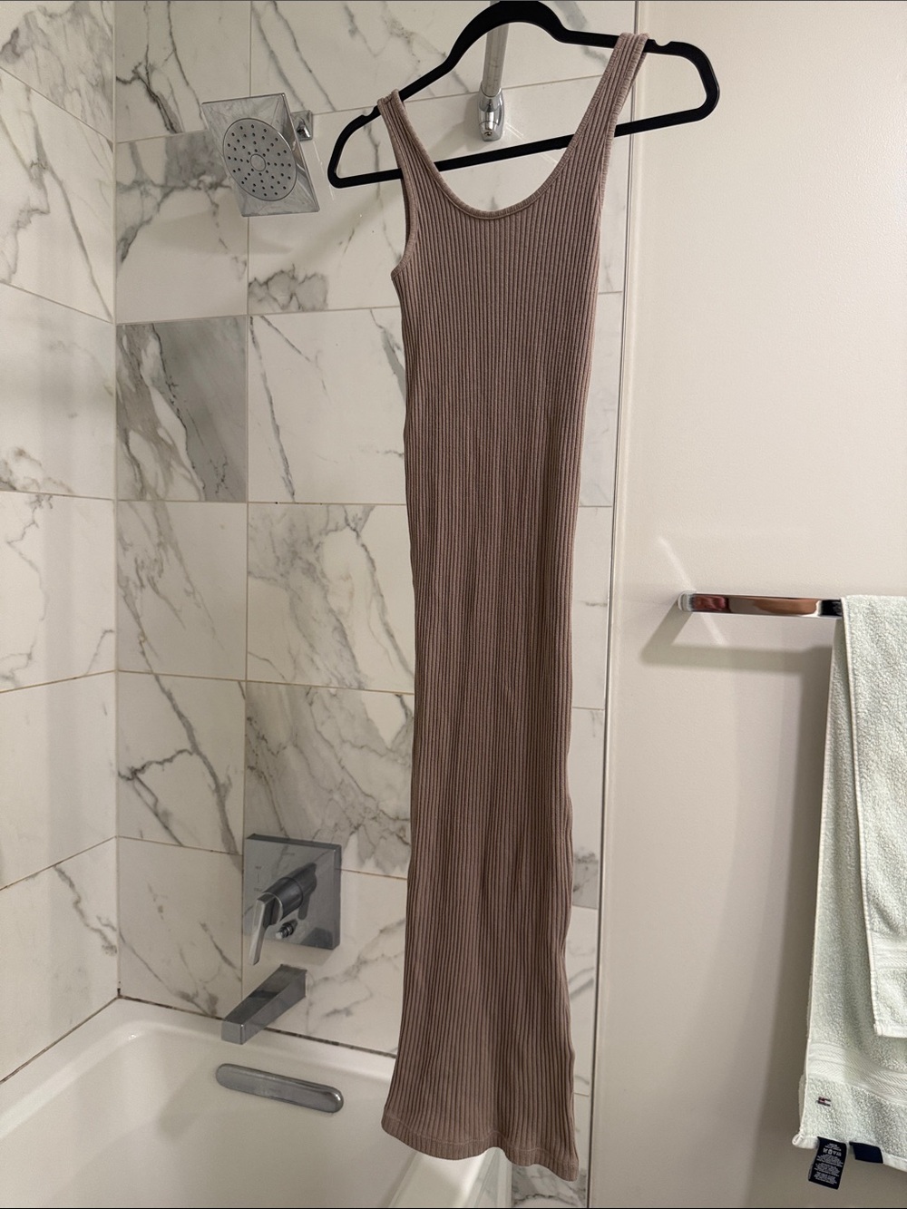 H&M Ribbed Scoop Neck Maxi Dress in Taupe